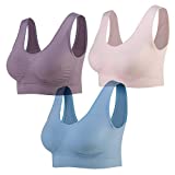 Lemef - Lot de 3 brassières de sport/yoga pour femme - brassières sans couture et sans armature, avec coussinets amovibles, Rose, bleu et violet., 4X-Large