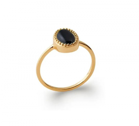 AGATHA black agate and yellow gold plated ring