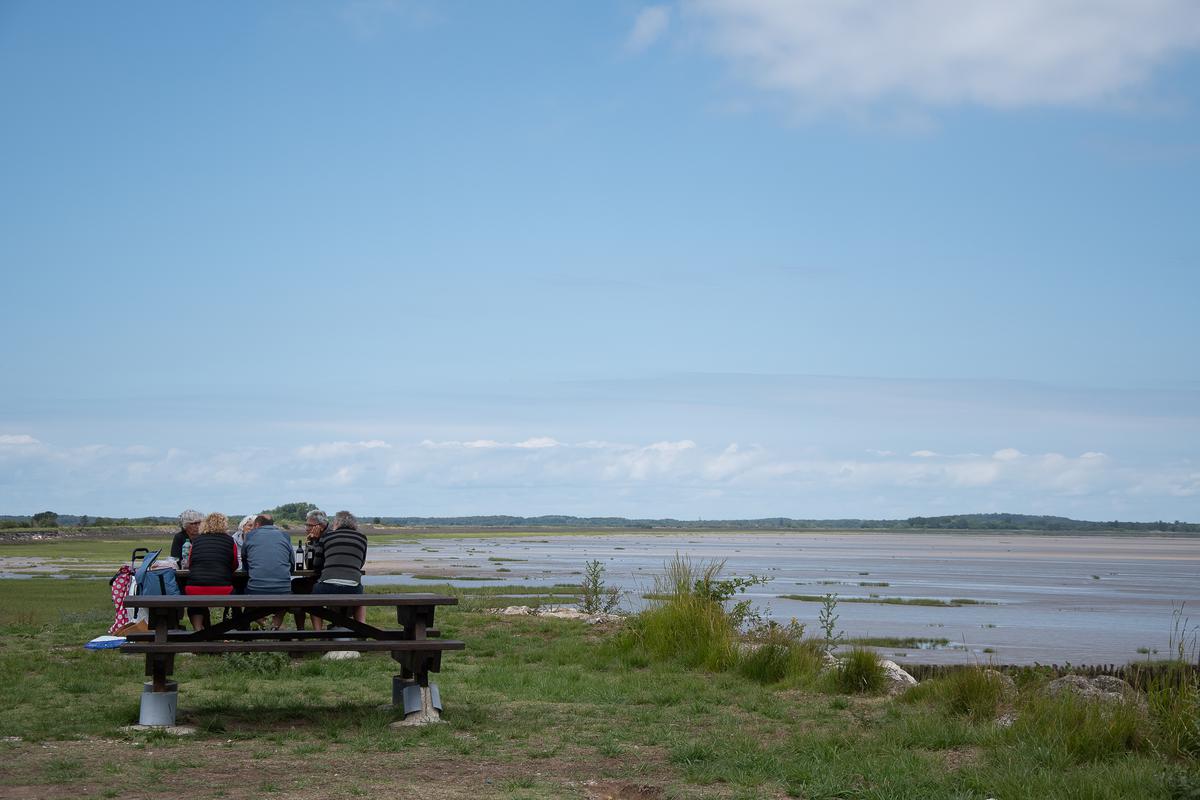 Wooden tables with a view of the estuary, barbecues: the ideal place for a picnic