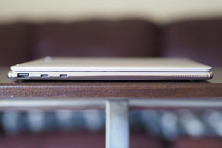 Lenovo Yoga 9i connectivity features including one USB-A 3.2 Gen 2 port, one USB-C 3.2 Gen 2 port, two USB-C 4 ports with Thunderbolt 4 support, and a 3.5mm audio jack.