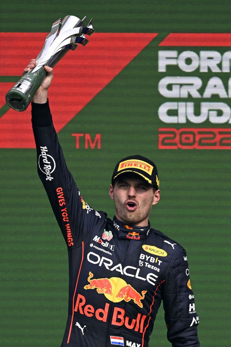 Driver Max Verstappen celebrates his victory at the Mexico City Grand Prix on October 30, 2022.