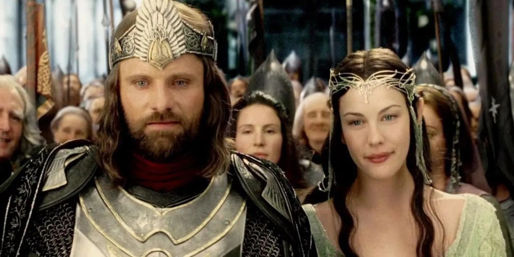 Viggo Mortensen from Lord of the Rings as Aragorn and Live Tyler as Arwen on the Throne of Gondor