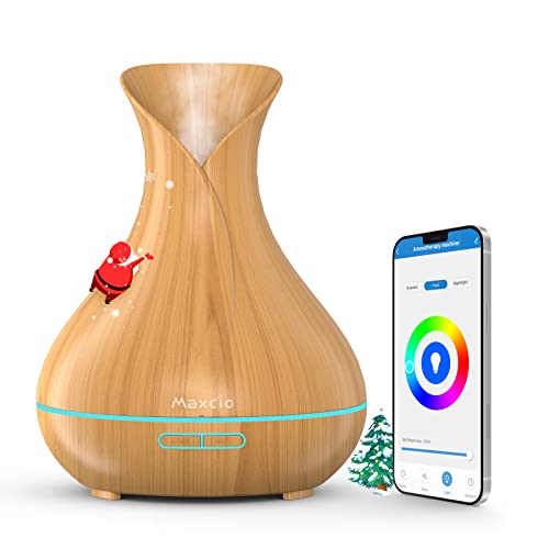 Maxcio WiFi Essential Oil Diffuser, WiFi Ultrasonic Air Humidifier Compatible with Alexa and Google Home, Fragrance Diffuser with 7 LEDs, APP Remote Control, Timer