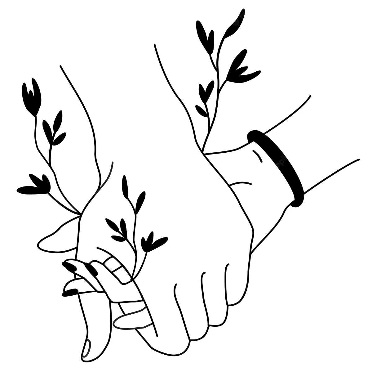 two hands express strong union with black on white graphic