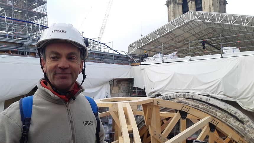 Arnaud Morançais, site manager at Notre-Dame de Paris, of the Lefevre company, in charge of masonry and stone cutting