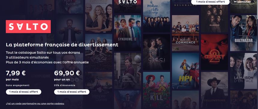 The homepage of the French online streaming platform Salto