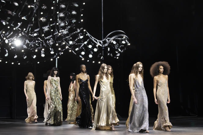 The finale of the winter 2023 women's collection show unveiled by Celine at the Wiltern Theater in Los Angeles.